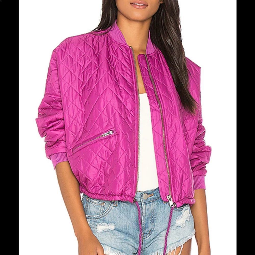 Free People Easy Quilted Bomber Jacket Fuchsia Size Medium